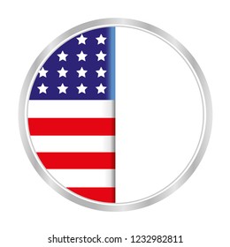 American flag symbol in a circle.
