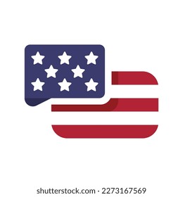American flag symbol or icon with bubble chat shape. rounded corner state identity.