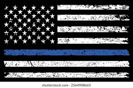 An American Flag Symbolic Of Support For Law Enforcement. Thin Blue Line Flag Design.