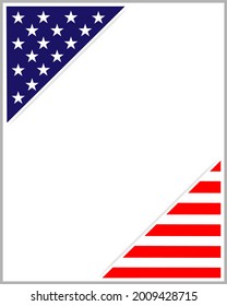 American flag symbols background frame border corner with empty space for your text.