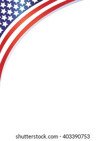 American flag symbols in the corner of the white background with blank space for text design template.