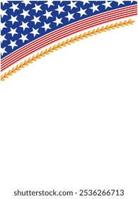 American flag symbols with a golden laurel leaves branch wave corner border with blank space vector design template	
