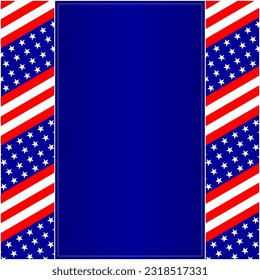 American flag symbols patriotic border frame on a blue background with copy space for your text.	
