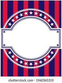 American flag symbols round frame background with empty space for text.