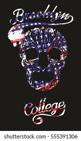 American flag and tattoo skull graphic design vector art