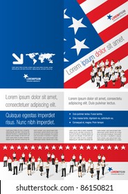 American flag template for advertising brochure and people