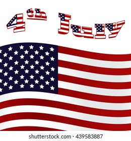 American flag with text 4 th July on white background. Independence day.