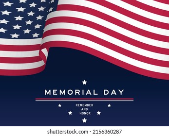 American flag with text for celebrate Memorial day. Remember and honor