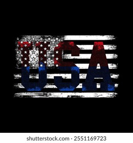 American Flag with text USA. Grunge Style American Flag, idea for t-shirt, banner, poster, us flag 1776