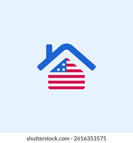 American flag theme vector house vector red white blue design