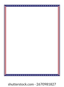 Marco cuadrado rectangular del estilo de la Vertical de la bandera americana o Plantilla de la frontera EE.UU. rojo azul para el documento del día de la independencia, invitación decorativa celebraciones patrióticas del 4 de julio	