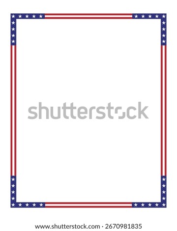 American flag theme vertical style rectangular square frame or border template USA red blue for independence day document, invitation decorative 4th July patriotic celebrations	