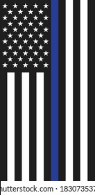 American flag with thin blue line - police support symbol, Thin blue line