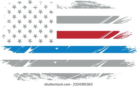 American Flag, Thin Blue Line, Thin Red Line (Editable) - Vector Illustration