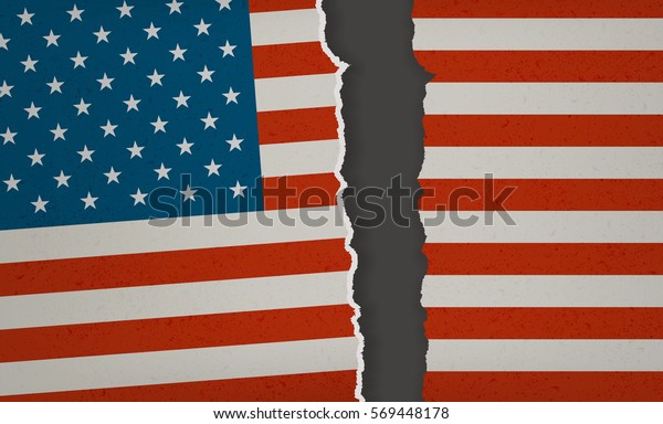 American Flag\
torn apart - Divided we Fall Modern Flat 2.0 Design with paper rip,\
textures and drop shadow Vector\
File