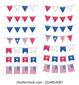 american flag in a triangle, square  and star in celebration of American Independence Day or memorial kawaii doodle flat vector illustration