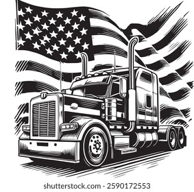 American Flag Trucker, us truck driver, semi