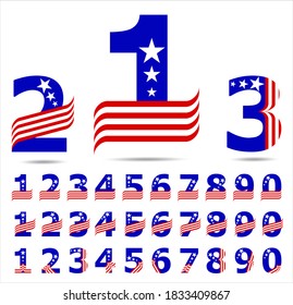 American flag typographic vector design. Vector set of American flag stripes and three alternative figures family.