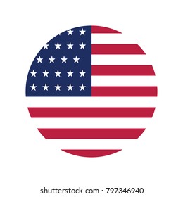 American flag of the United States in a Circle, Simple vector button United State of America (USA) flag. Vector illustration.