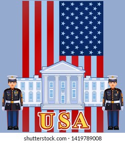 American Flag and United States Marine Dress Blue Uniform