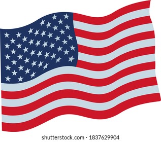 American flag. The US banner flies in the wind. Vector illustration. Flat infographics.