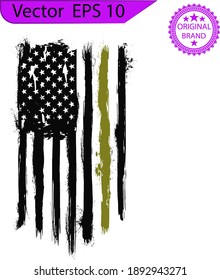 American Flag, USA Distressed and splash element Military Flag,  US Patriotic Army Thin Green Line Flag. Transparent background. High resolution