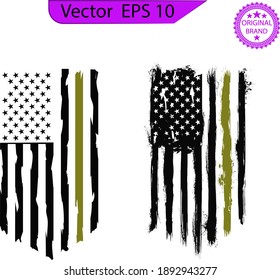 American Flag, USA Distressed and splash element Military Flag,  US Patriotic Army Thin Green Line Flag. Transparent background. High resolution