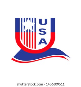 american flag usa lettering in isolated white background