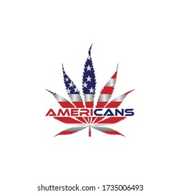 American flag, USA map and cannabis leaf- vector illustration and logo design icon elements.