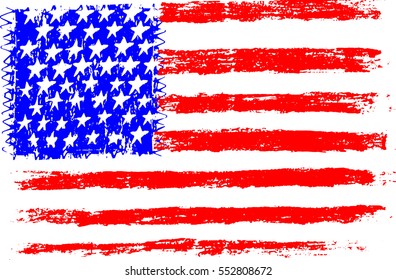 American flag USA, pencil drawing illustration kid style vector illustration