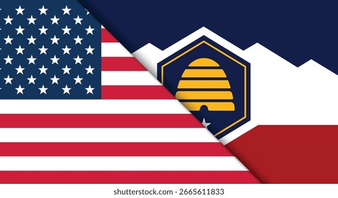 Bandera americana con una bandera del Vector del estado de Utah ilustración	