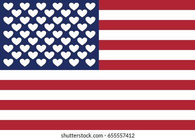 American Flag vector background with hearts. United States of America. USA. natural colors