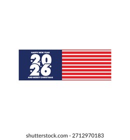 Bandeira Americana Vetor Banner para Ano Novo 2026 e Natal Saudação de Férias