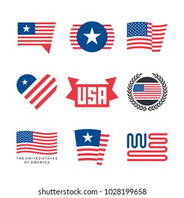 American flag vector emblems, USA flaf logo design elements