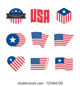American Flag Vector Emblems, USA Flaf Logo Design Elements