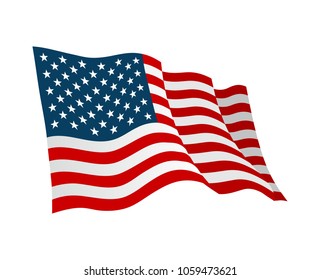 American flag. Vector flat color illustration isolated on white background.