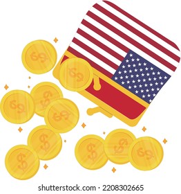 Dibujo a mano de vectores de la bandera estadounidense, con mano vectorial del dólar de los Estados Unidos