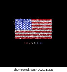 American flag vector icon. Glow light effect flag of the USA. Glitter stars and stripes USA national symbol isolated on black background 