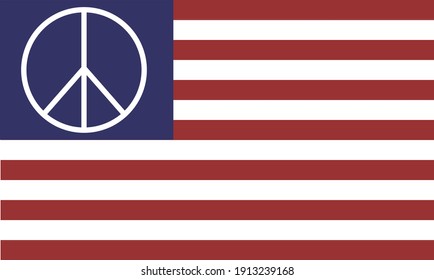 American Flag vector isolated on transparent background. 13 stripes and a peace sign in the stead of stars.