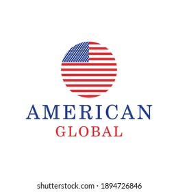 American flag vector logo template with circle shape for nationalism