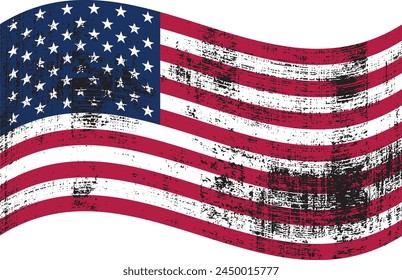 Vector de bandera americana en blanco con textura granate.  