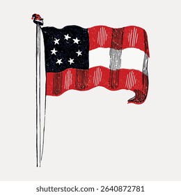 American flag, vintage illustration, vector element. 