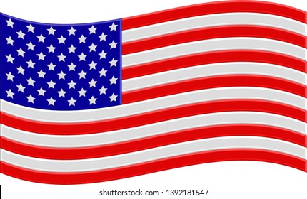 American flag with volumetric elements. Congratulations to the American people on the national holiday Day of the American flag. White background. Vector illustration.