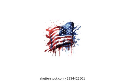 american flag in watercolor splash with support message vector design on white background