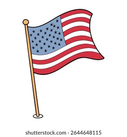The American flag waves proudly in the wind, its stars and stripes flowing freely, symbolizing freedom, unity, and the enduring spirit of the United States.
