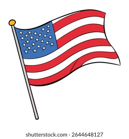 The American flag waves proudly in the wind, its stars and stripes flowing freely, symbolizing freedom, unity, and the enduring spirit of the United States.
