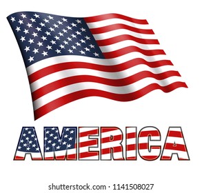 American Flag Waving with AMERICA and Stars and Stripes