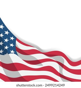 American flag waving, ideal for patriotic designs, Fourth of July celebrations, national holidays, independence day or Labor Day promotions. Transparent Background. Layered EPS Vector