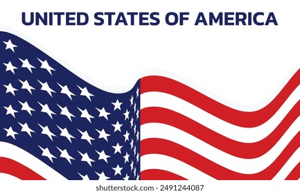 Amerikanische Flagge schwenkt auf farbigem Hintergrund. Vektorillustration Vereinigte Staaten von Amerika.