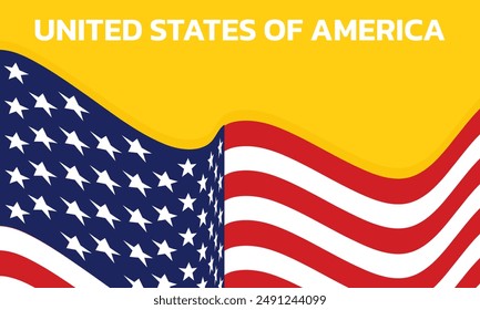 American flag waving on color background. Vector illustration United States of America.